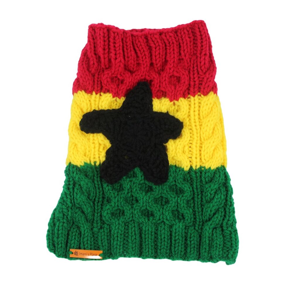 Handmade Hand Knit Ghana Themed Acrylic Custom Made Cabled Dog Sweater XS